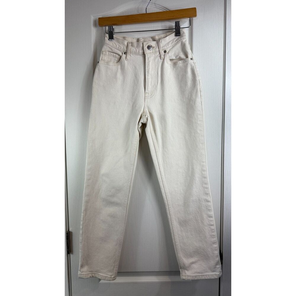 Everlane Women's Organic Cotton Cream Denim Jeans Straight Leg Size 23 (Altered)